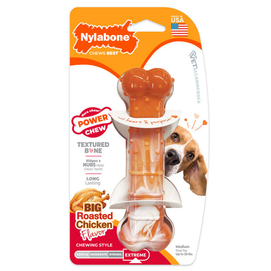 Nylabone Power Chew Textured Bone Dog Chew Toy 70th Birthday Orange Swirl