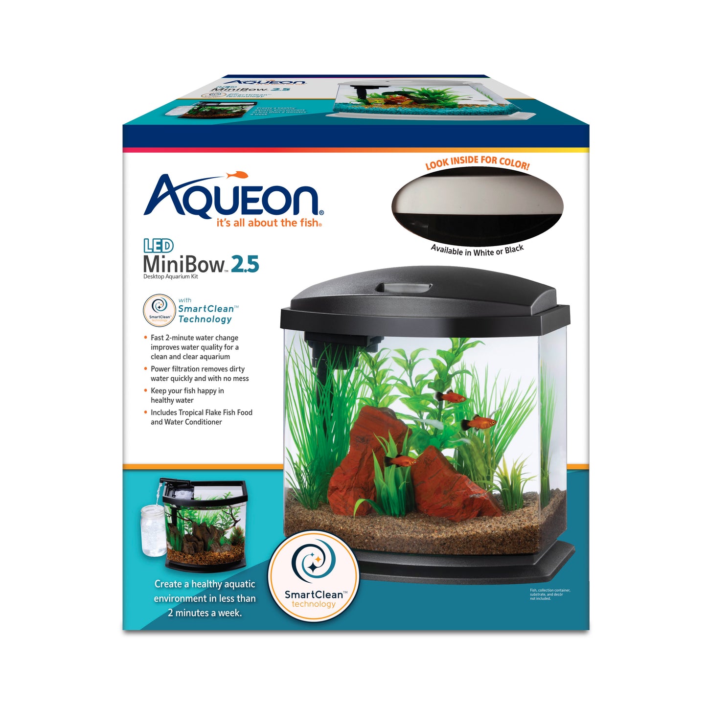 Aqueon LED MiniBow Kit with SmartClean Technology - White - 2.5 gal