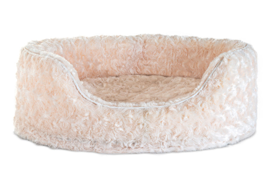Fur Haven Pet Products Ultra Plush Faux Fur Oval Lounger Pet Bed - Cream - Small.