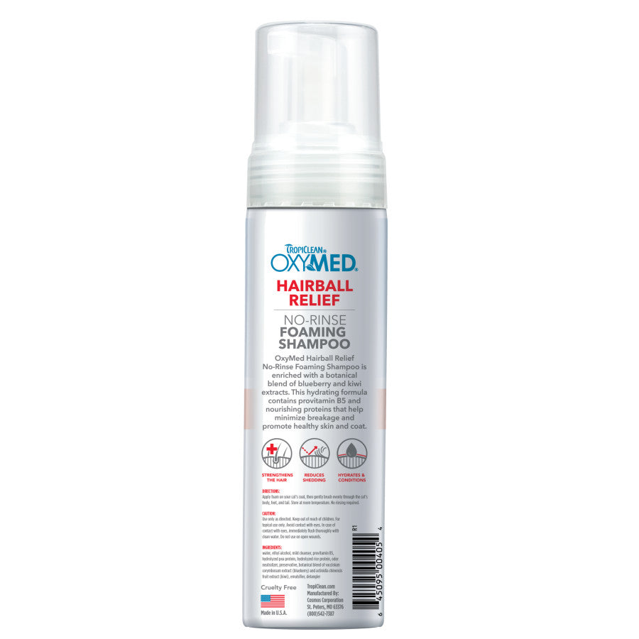 TropiClean OxyMed Hairball Relief No-Rinse Foaming Shampoo for Cats - 7.4 oz.