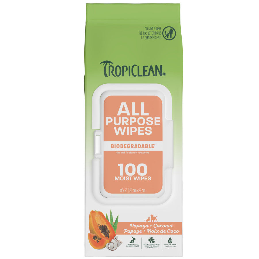 TropiClean Papaya & Coconut All-Purpose Pet Wipes.