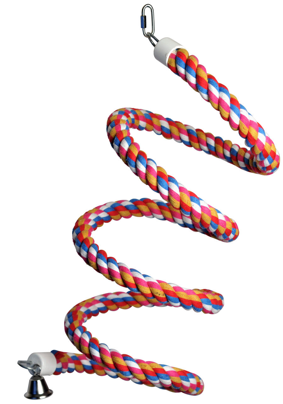 A & E Cages Rainbow Cotton Rope Boing with Bell Bird Toy