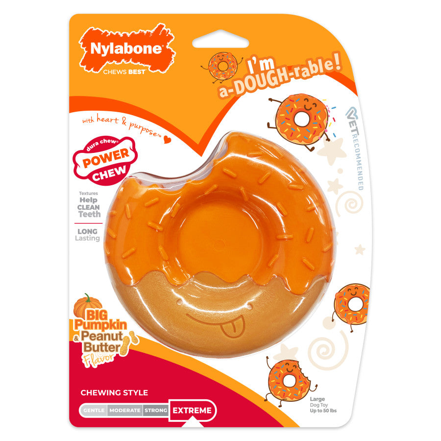Nylabone Power Chew Donut Dog Chew Toy 70th Birthday Orange