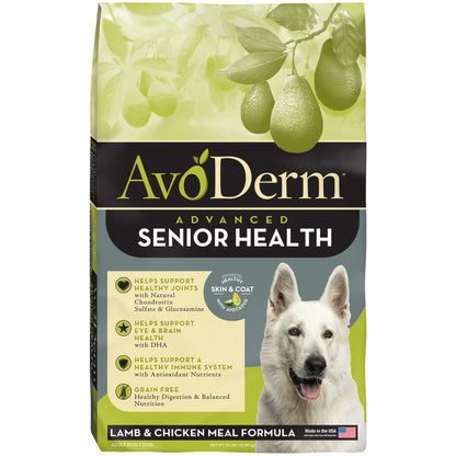 AvoDerm Natural Senior Health+ Lamb Meal & Brown Rice Formula - Grain Free Senior Dry Dog Food