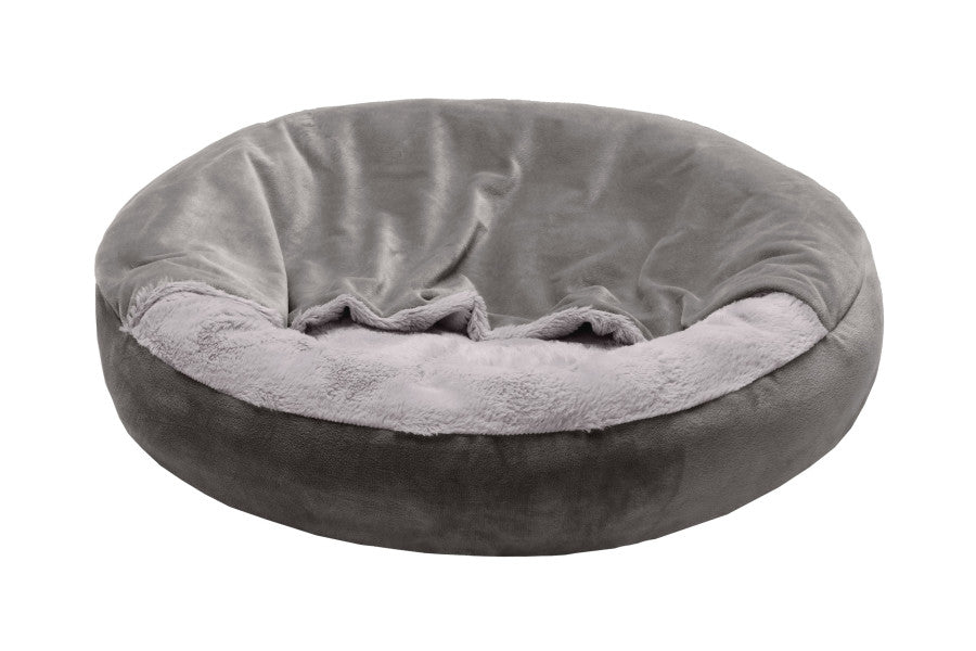 Fur Haven Pet Products Wave Fur & Velvet Hooded Donut Pet Bed - Small.