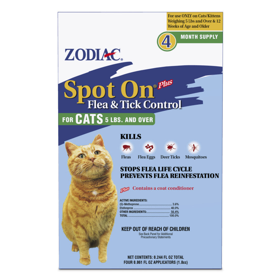 SPECIALS RESOURCES CONTACT US MY ACCOUNT Cat Flea and Tick Control Topicals Customer View Printable View Zodiac Spot On Plus Flea & Tick Control for Cats 1ea Zodiac Spot On Plus Flea & Tick Control for Cats